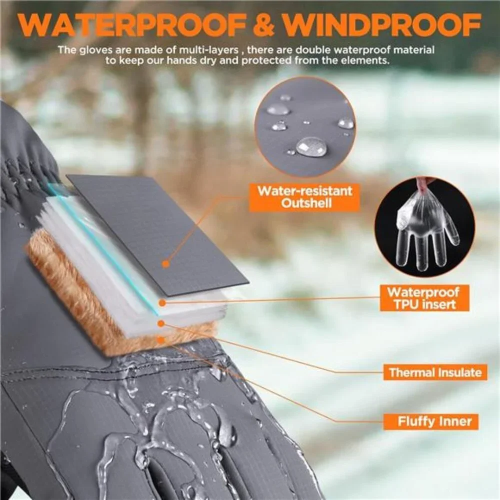 Unisex Winter Waterproof Ski Snow Warm Thermal Gloves with Touchscreen Fingers